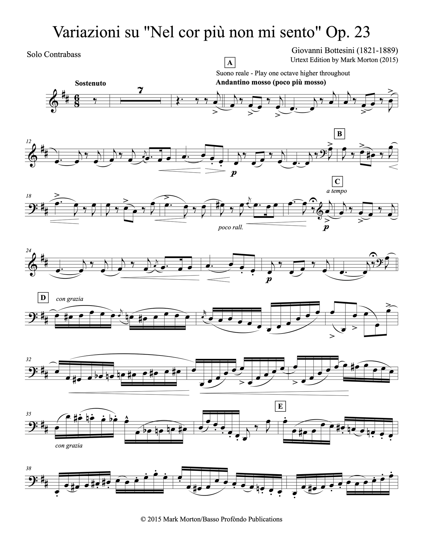 Bottesini: Variations on "Nel cor più non mi sento" Op. 23 (urtext ed. Mark Morton)