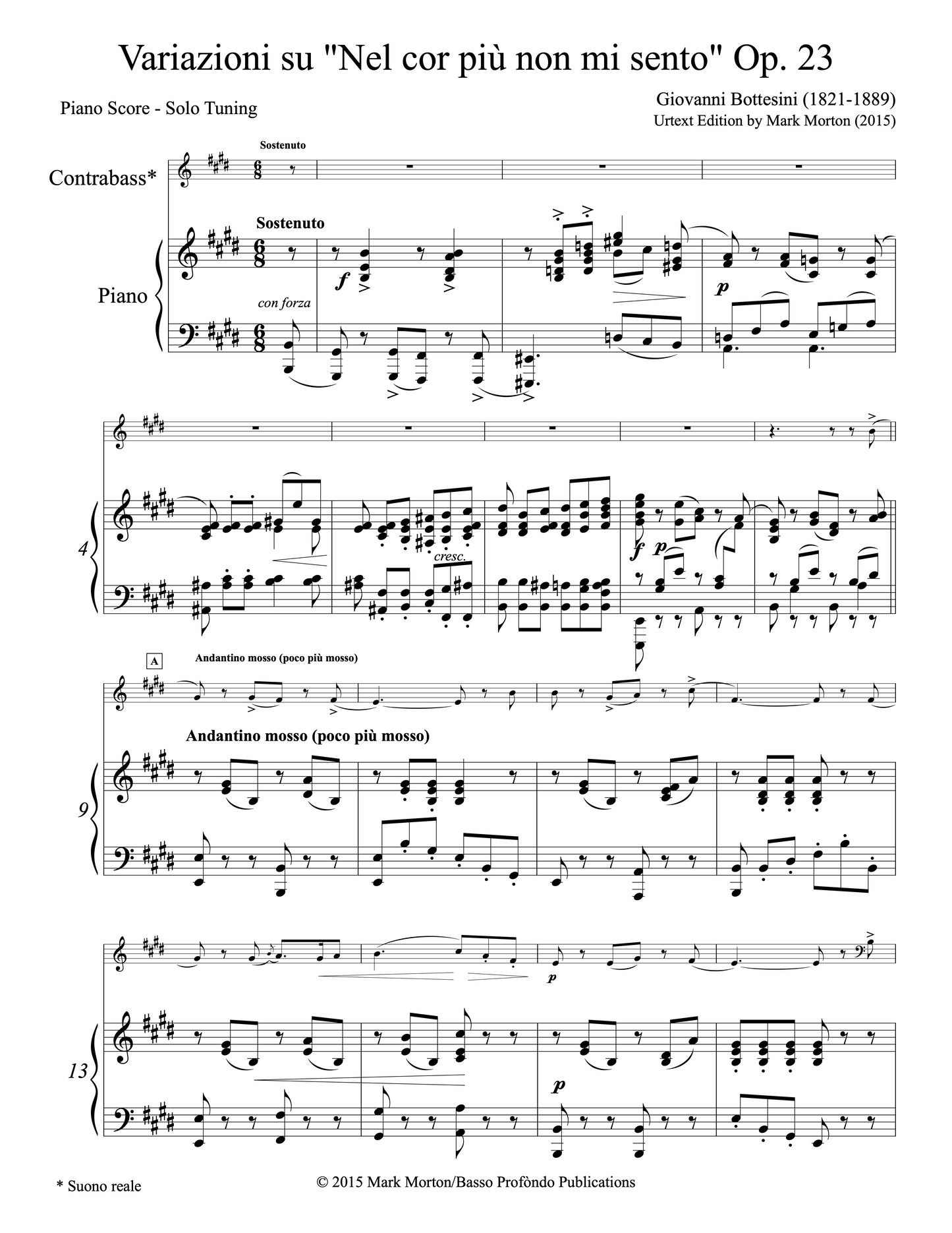 Bottesini: Variations on "Nel cor più non mi sento" Op. 23 (urtext ed. Mark Morton)
