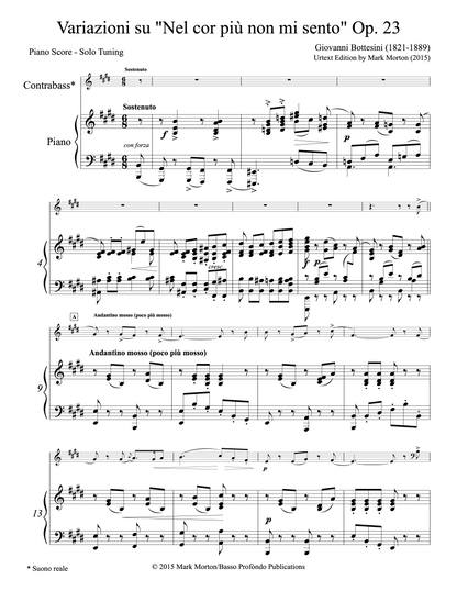 Bottesini: Variations on "Nel cor più non mi sento" Op. 23 (urtext ed. Mark Morton)