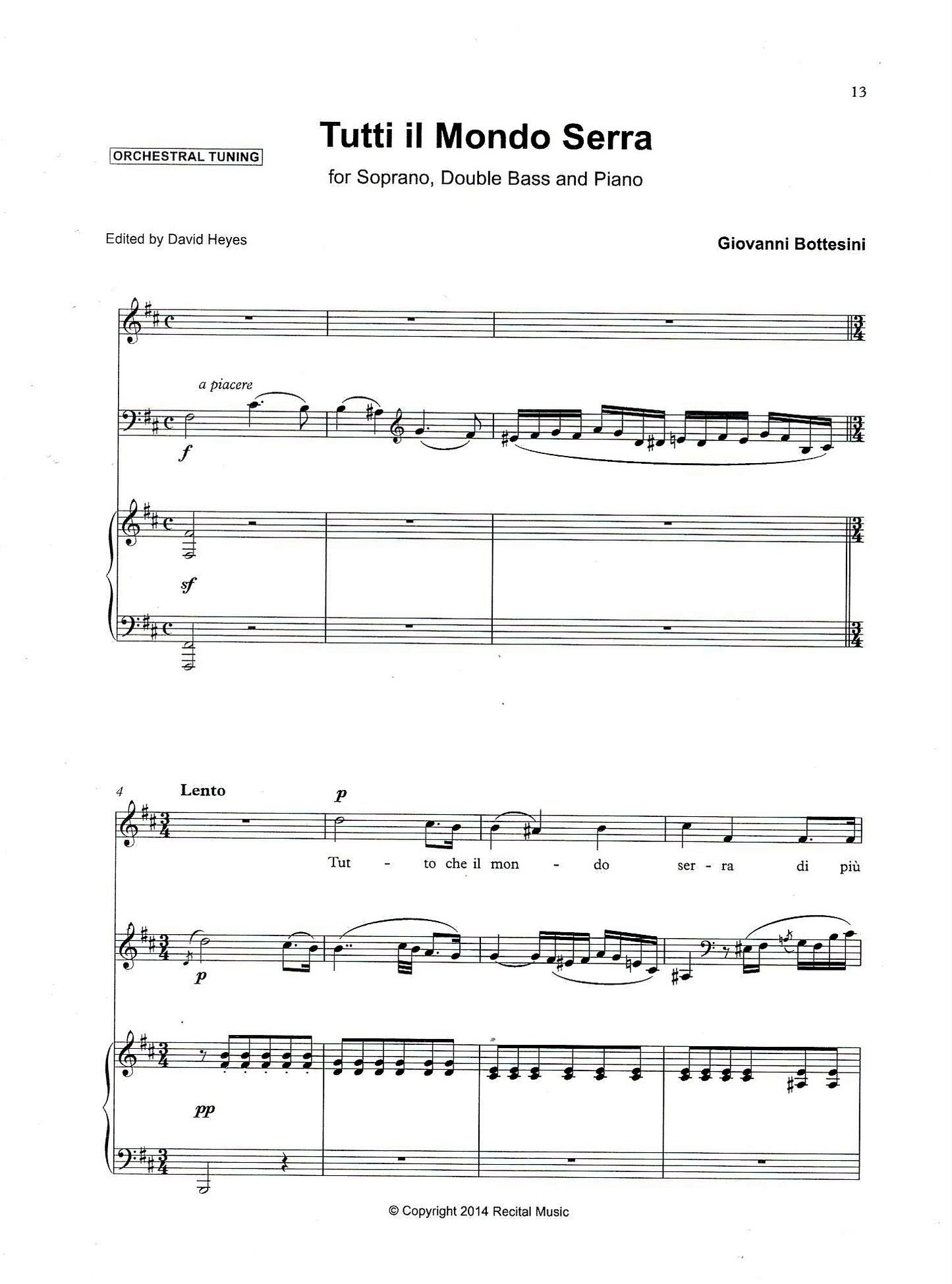 Bottesini: Two Arias for soprano, double bass & piano (edited by David Heyes)