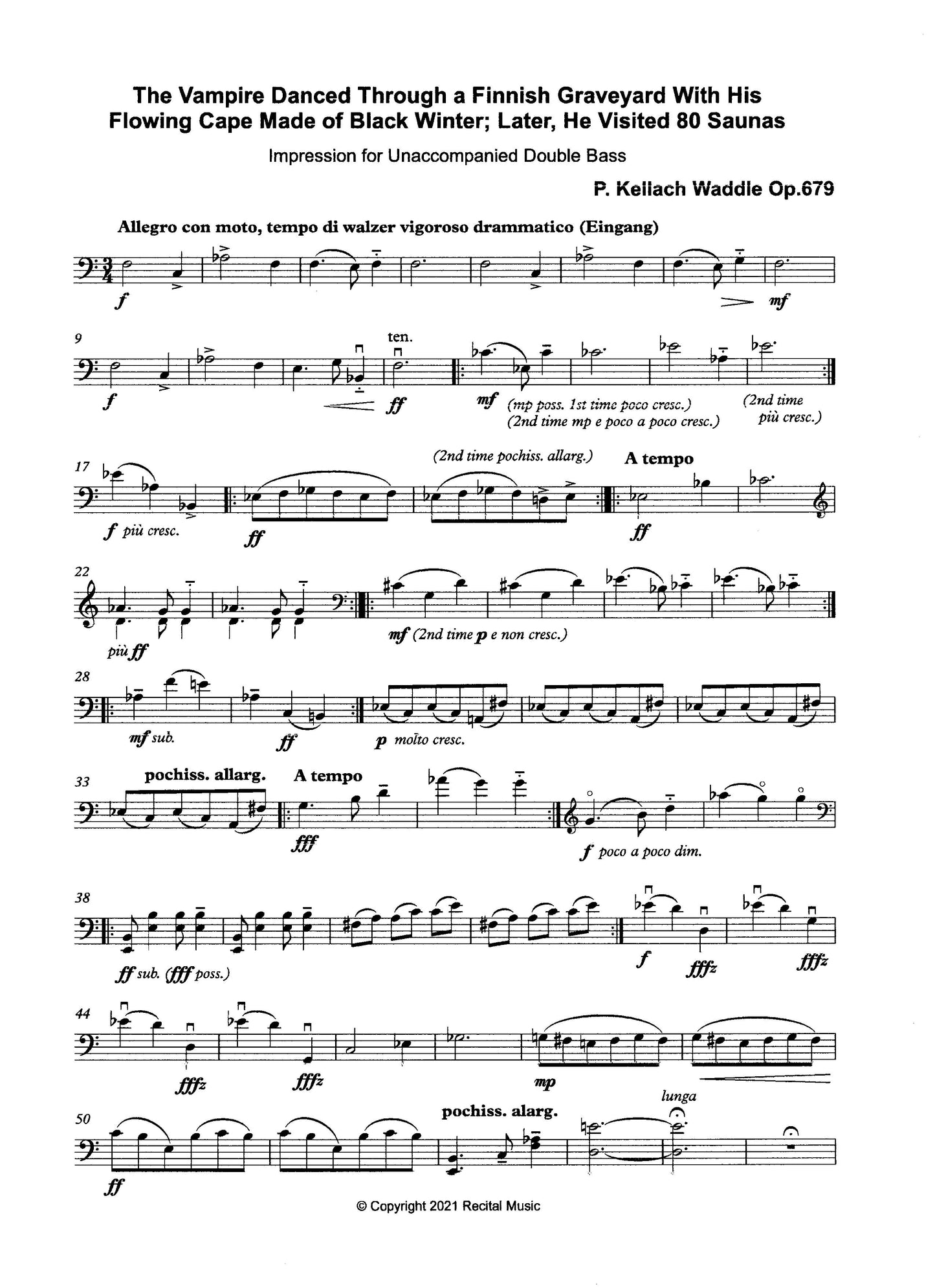 P. Kellach Waddle: Celebrations Book 11 - 10 Pieces for unaccompanied double bass