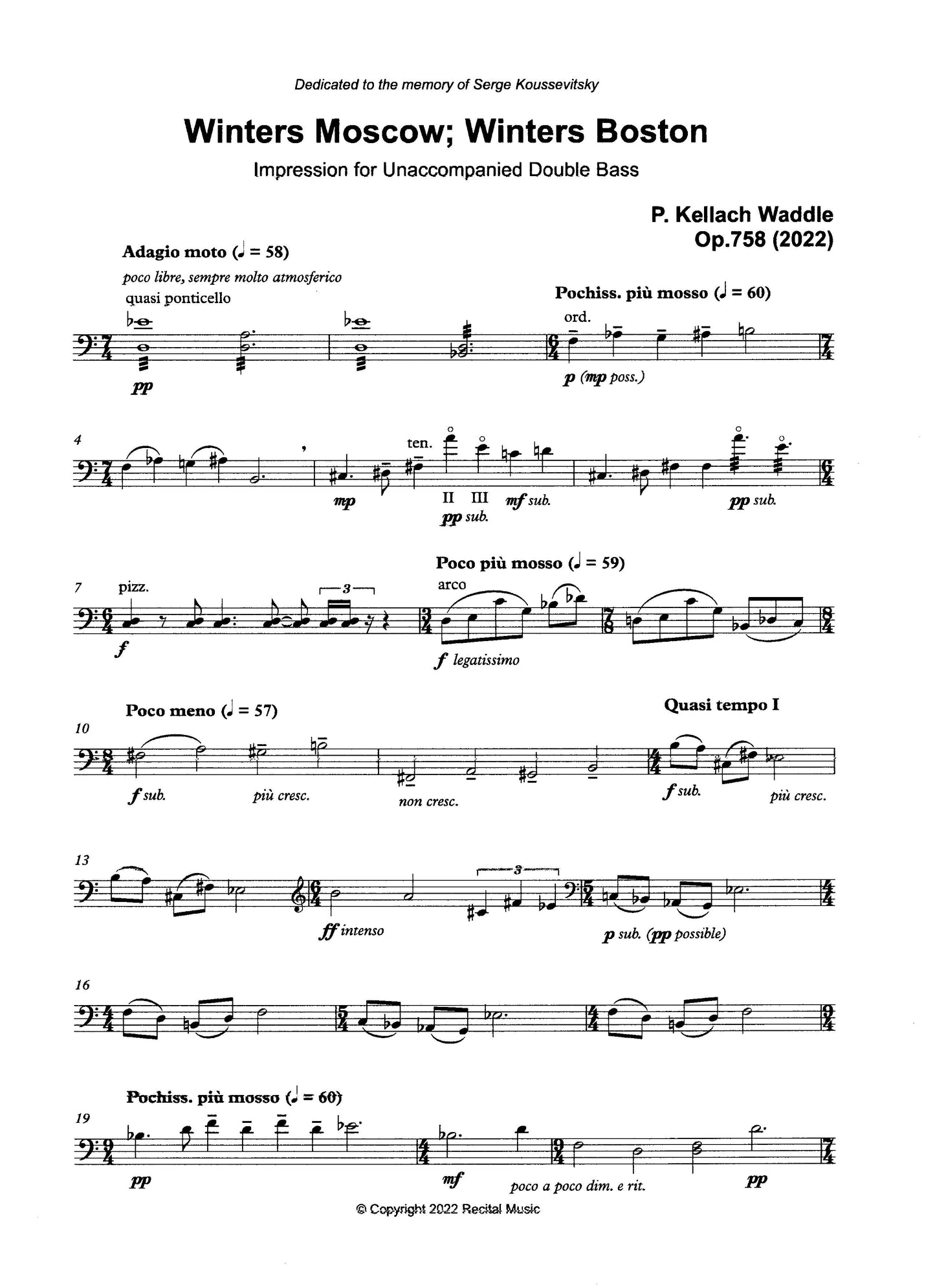 P. Kellach Waddle: Celebrations Book 11 - 10 Pieces for unaccompanied double bass