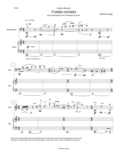 Robert Lemay: Cordes croisées, double bass (with an extension) and piano