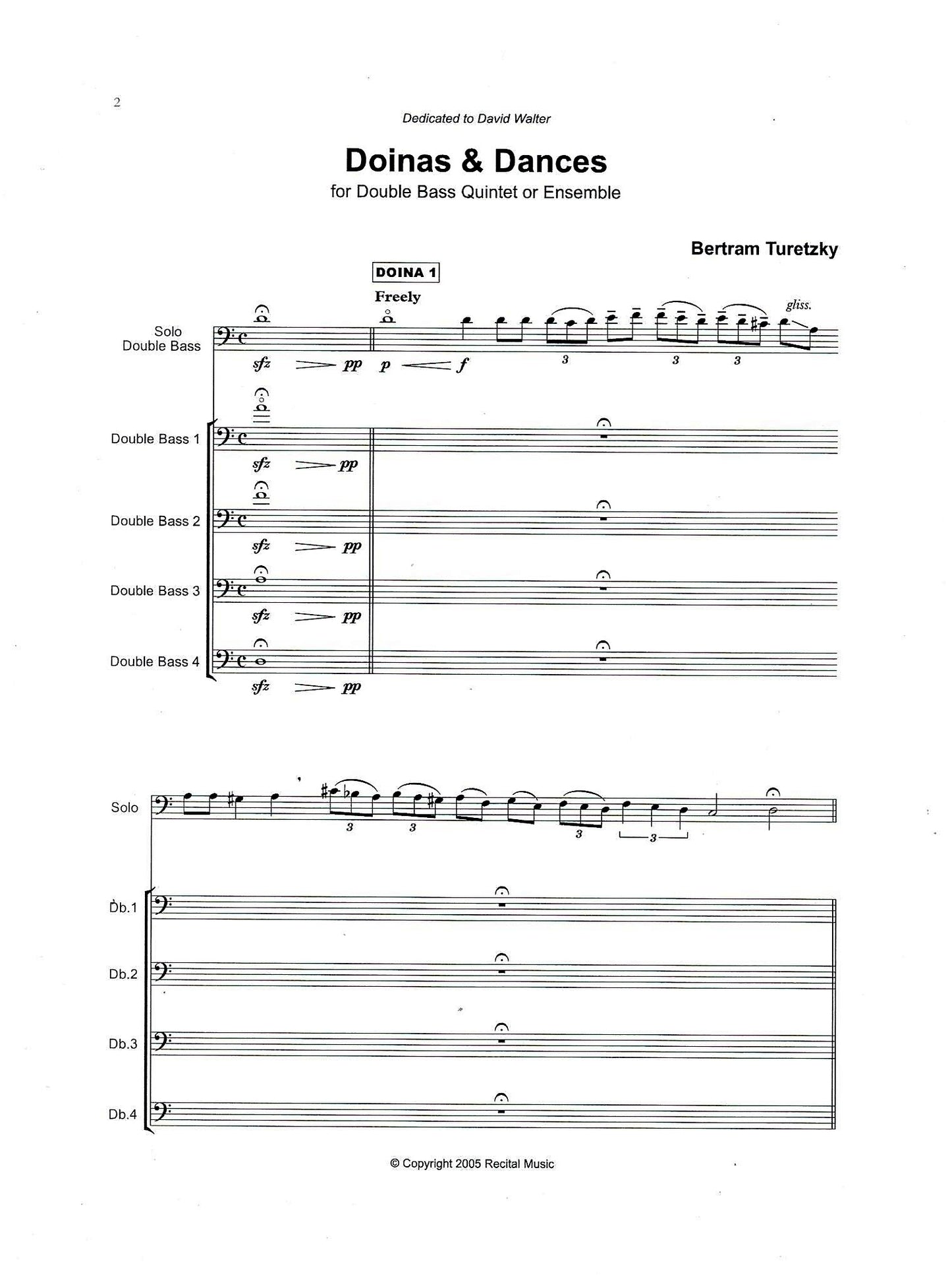 Bertram Turetzky: Doinas & Dances for 4, 5 or more double basses