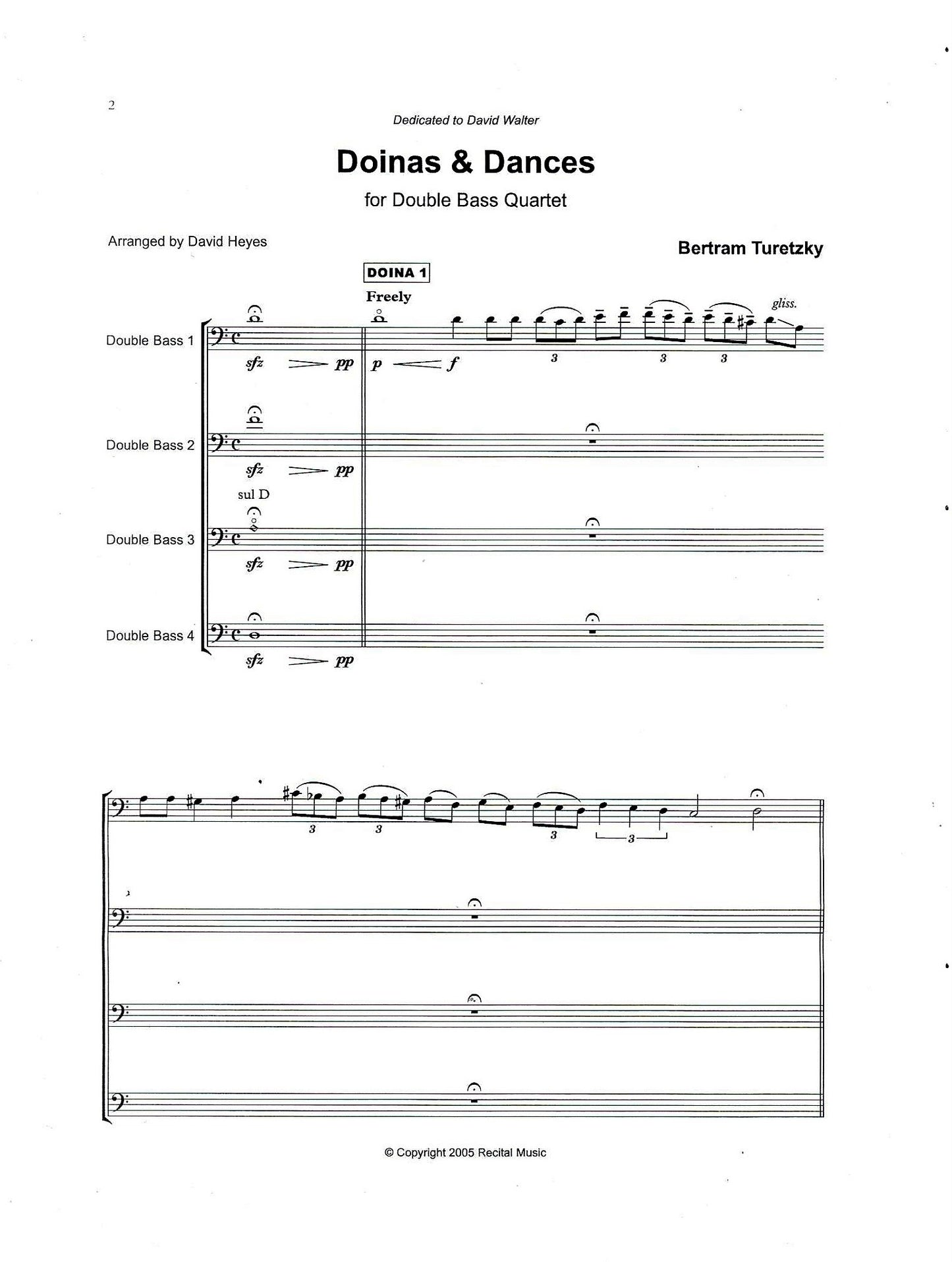 Bertram Turetzky: Doinas & Dances for 4, 5 or more double basses