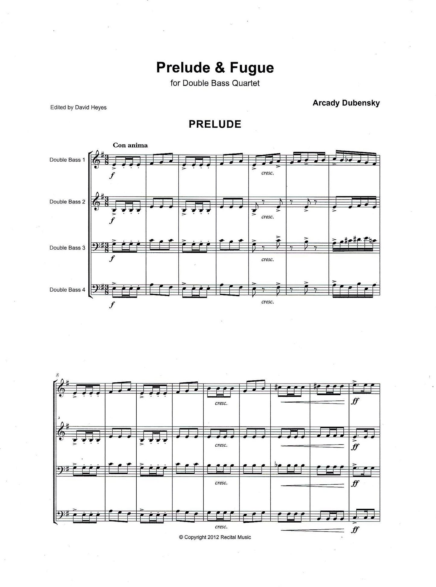 Arcady Dubensky: Prelude & Fugue for double bass quartet