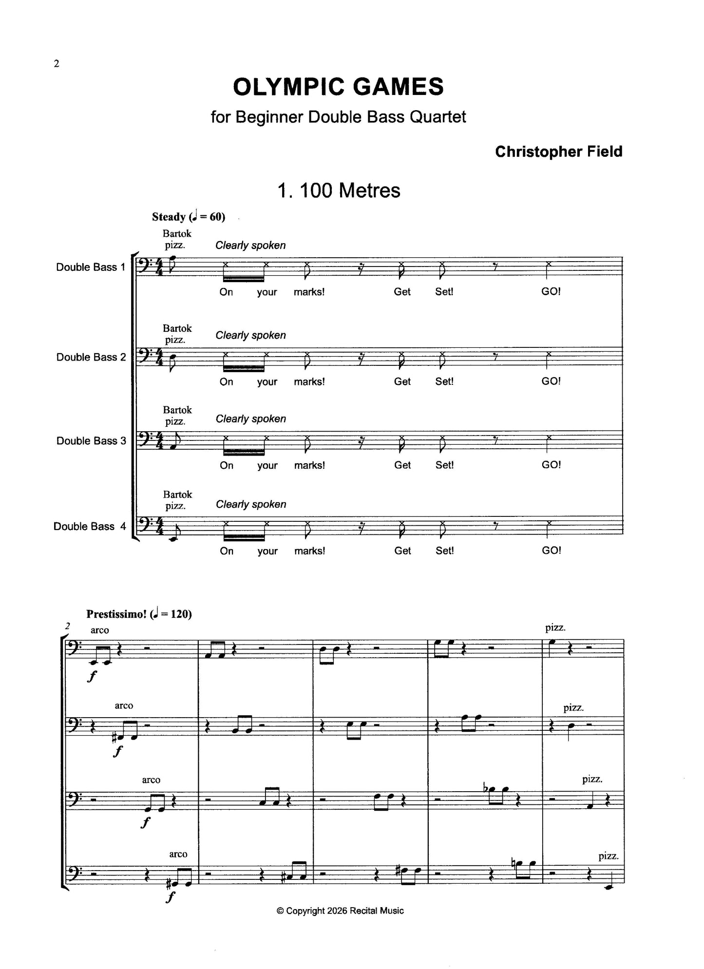 Christopher Field: Olympic Games for Beginner Double Bass Quartet
