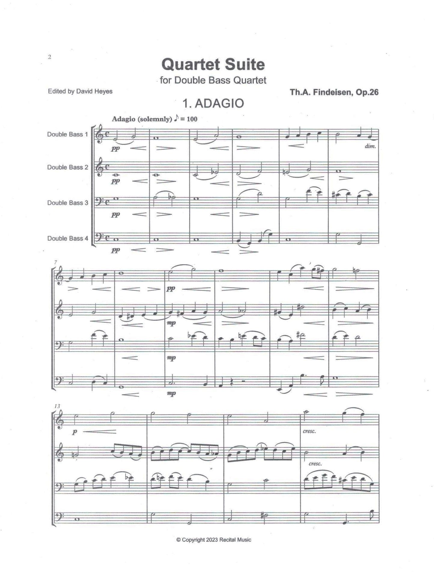 Th.A. Findeisen: Quartet Suite Op.26 for double bass quartet (ed. by David Heyes)