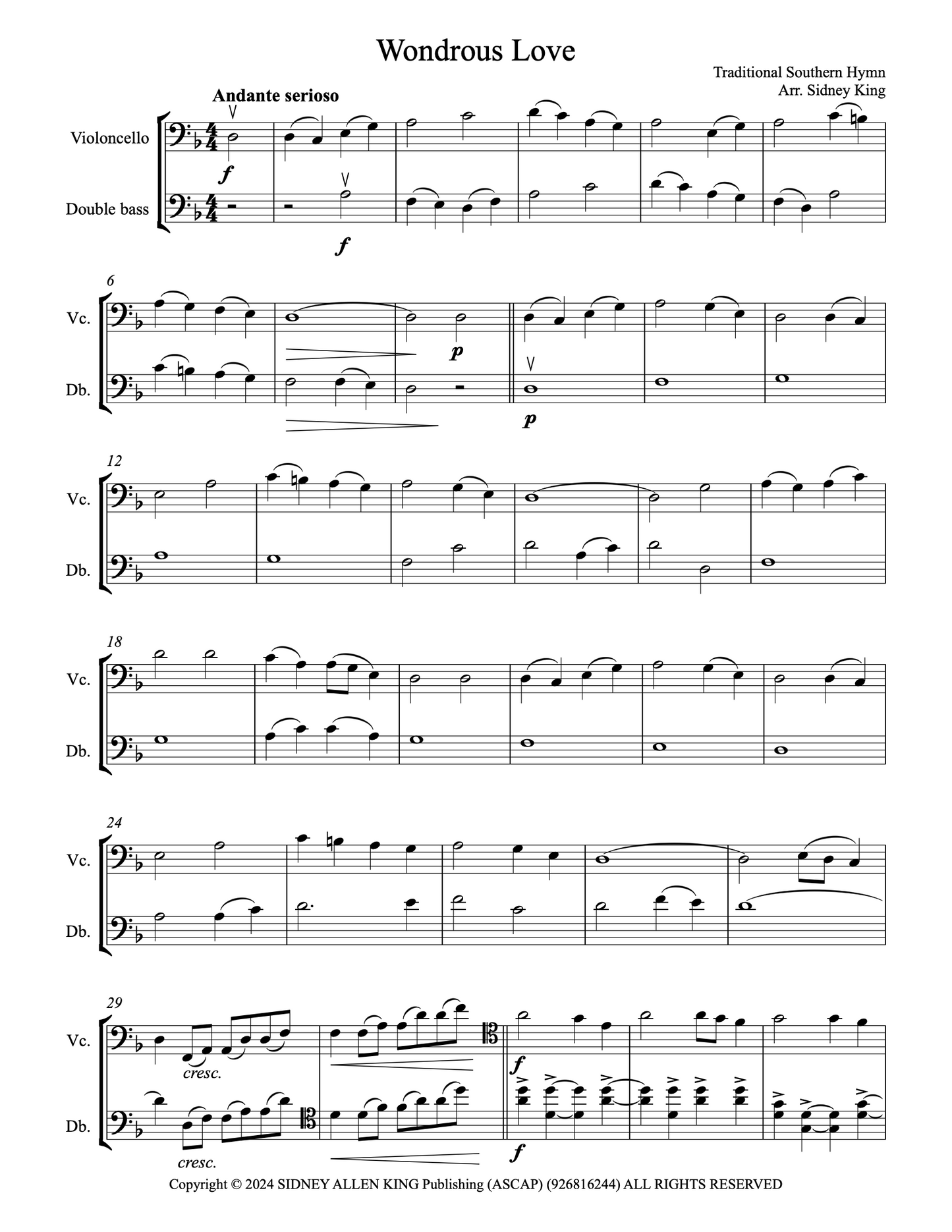 Traditional: Five Old Hymns for cello and double bass (arr. Sidney King)