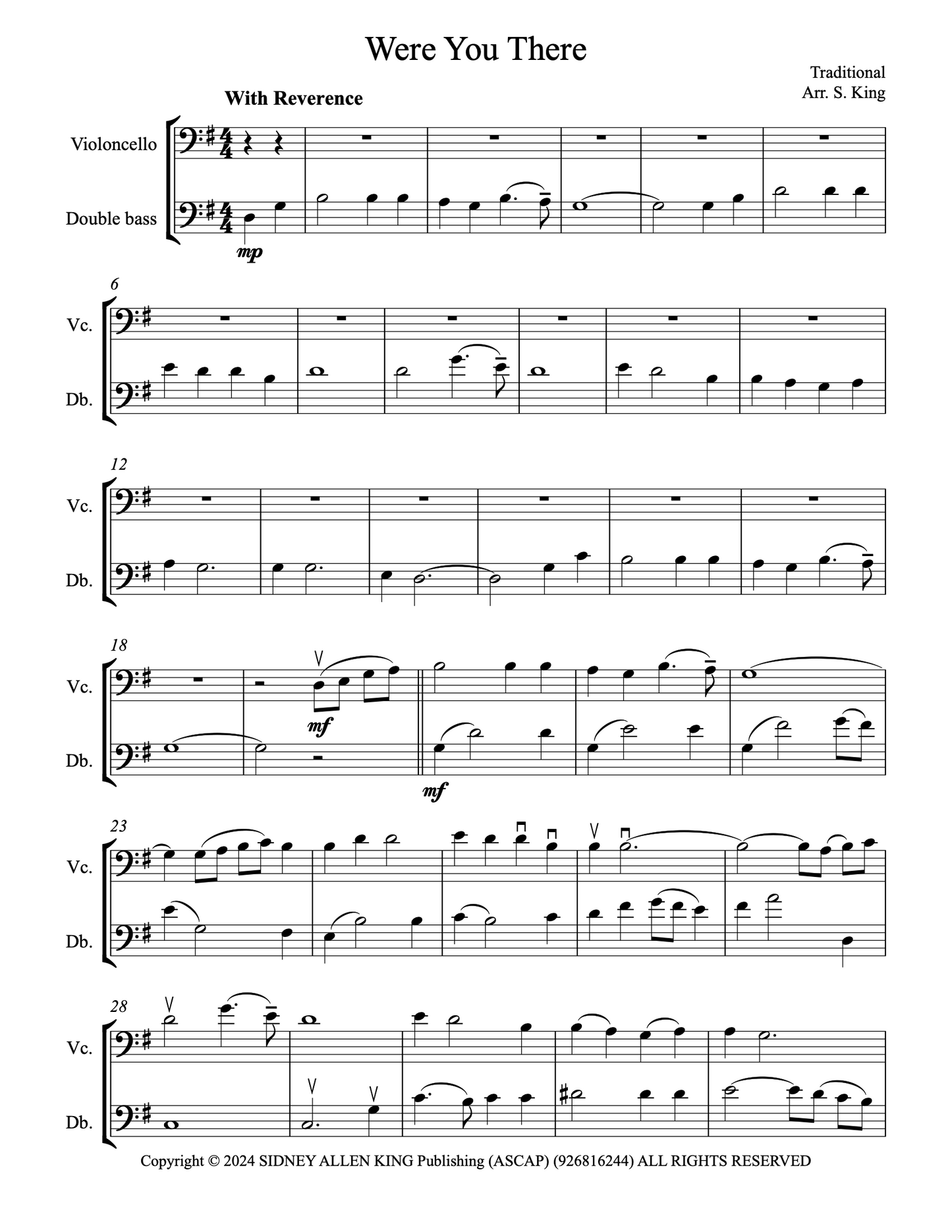 Traditional: Five Old Hymns for cello and double bass (arr. Sidney King)