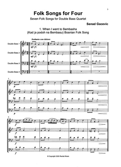 Senad Gacevic: Folk Songs for Four: Seven Folk Songs for double bass quartet