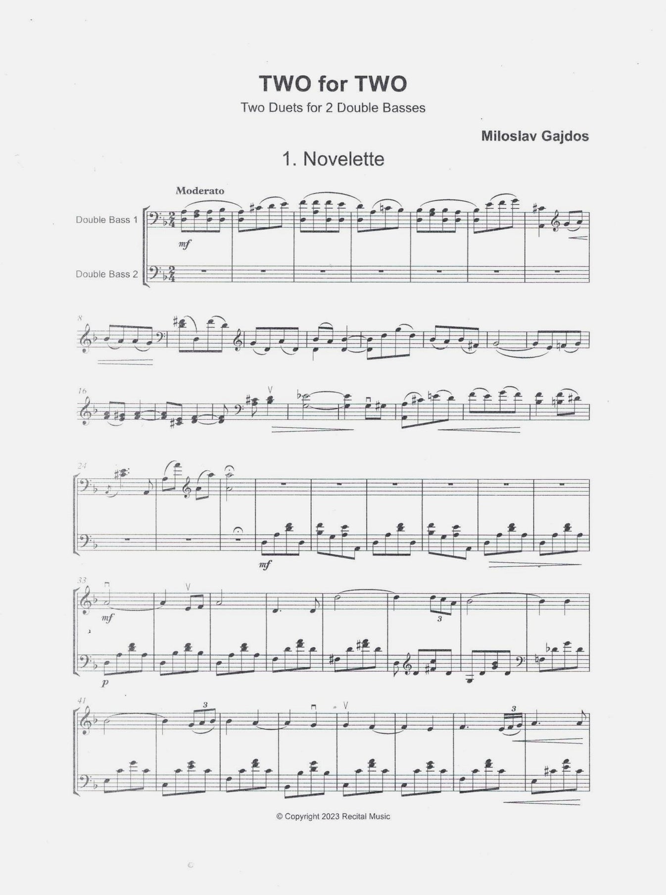 Miloslav Gajdoš Two for Two Two Duets for 2 Double Basses Double