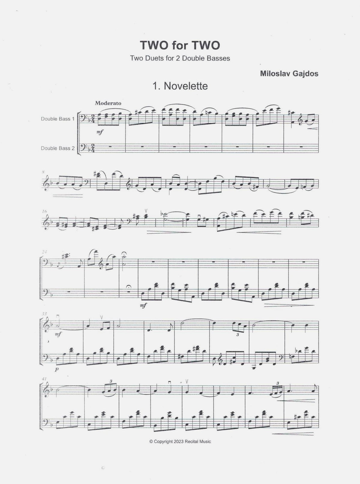 Miloslav Gajdoš: Two for Two: Two Duets for 2 Double Basses – Double ...