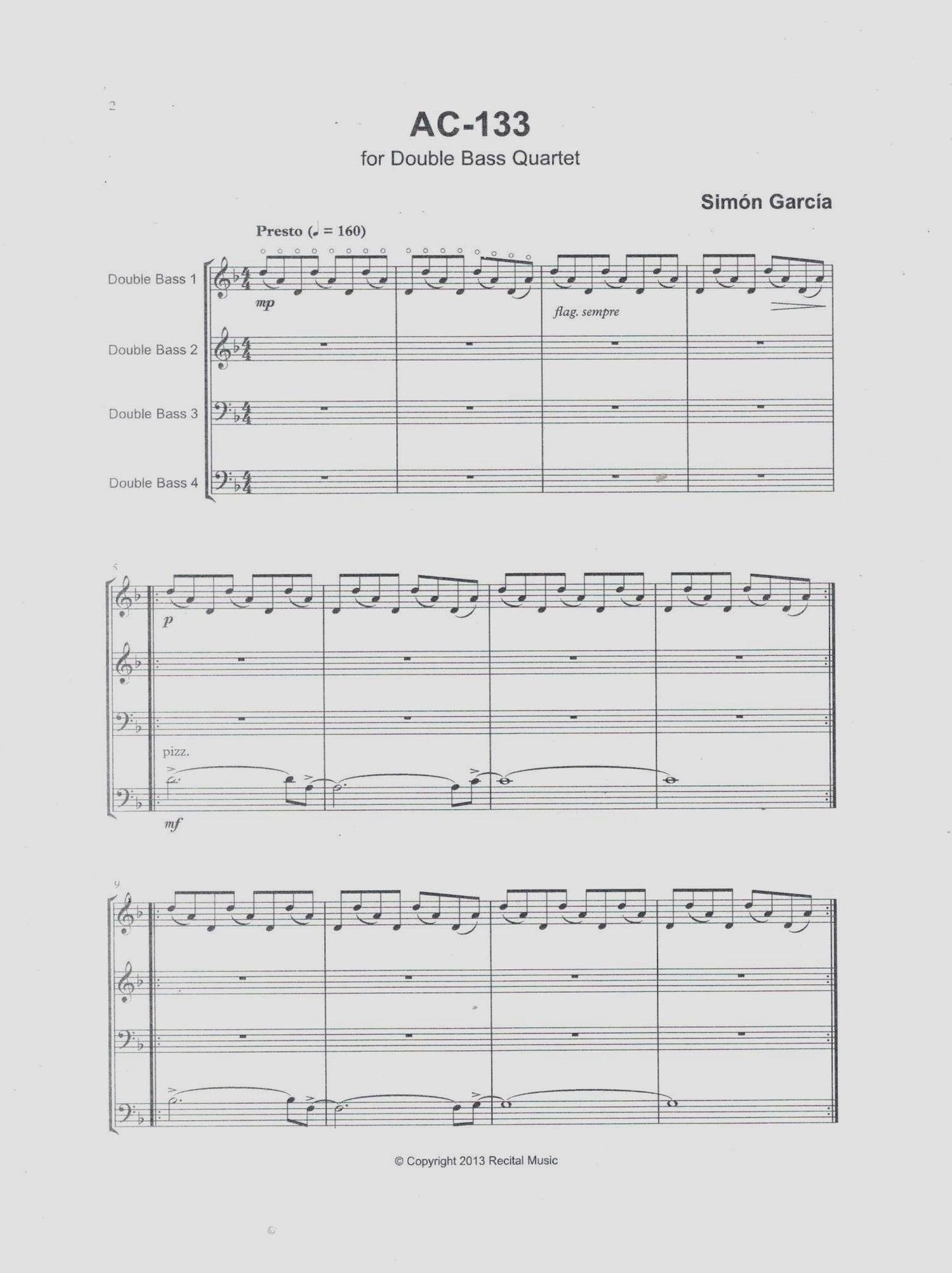 Simón García: AC-133 for double bass quartet