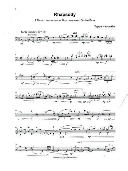 Teppo Hauta-aho: Rhapsody - A Munich Impression for unaccompanied double bass