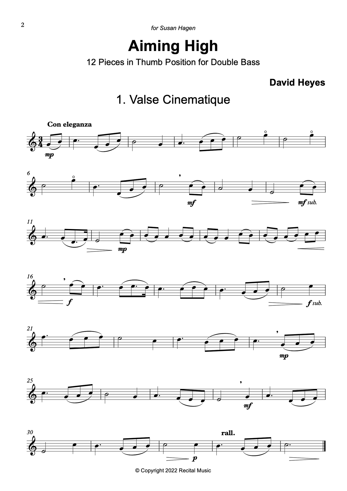 David Heyes: Aiming High: 12 Thumb Position Pieces for Double Bass