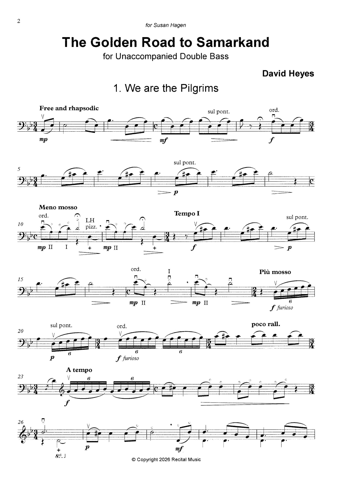 David Heyes: The Golden Road to Samarkand for unaccompanied double bass