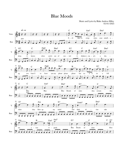 Blake Hilley: Blue Moods for double bass, voice, and guitar