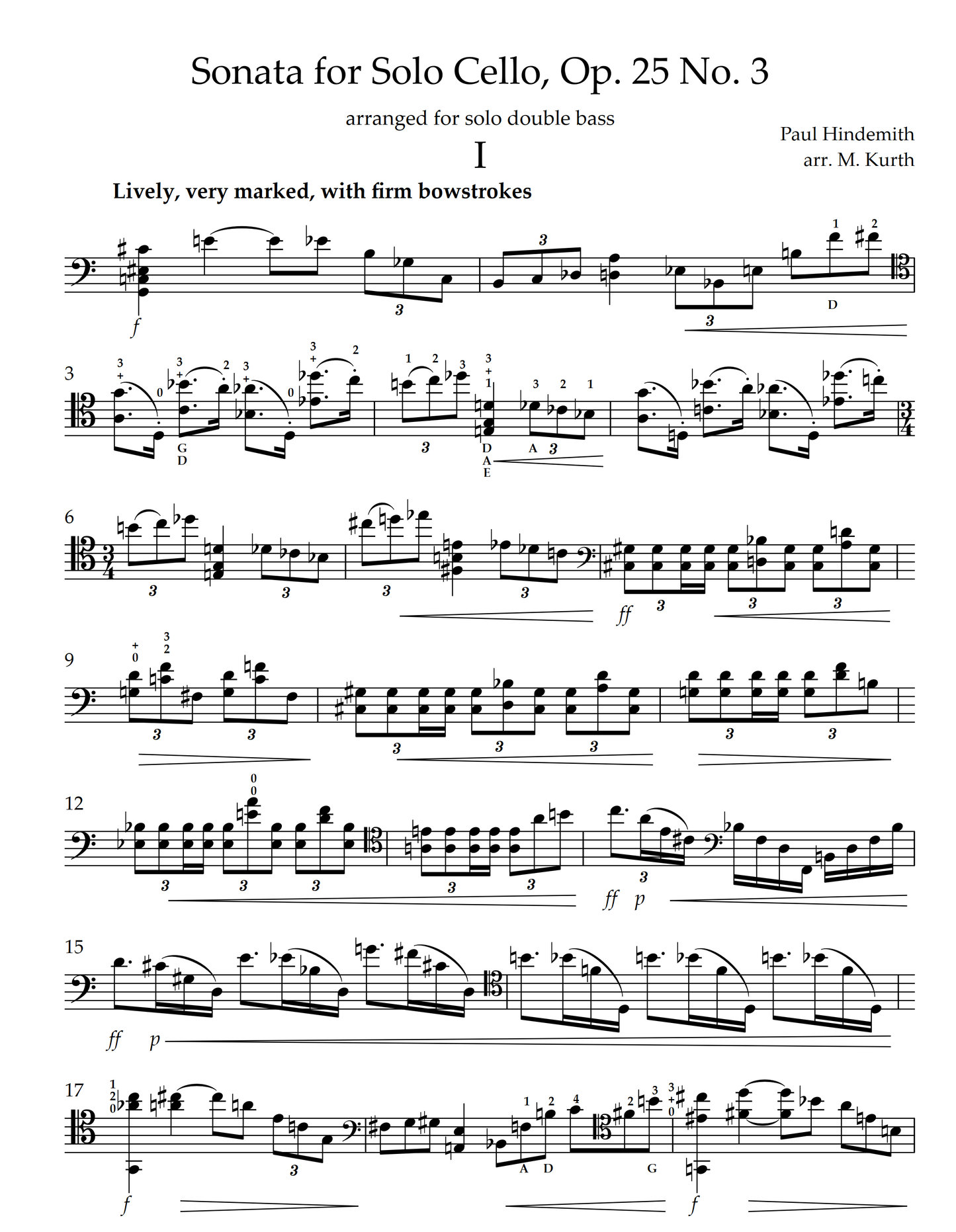 Hindemith: Sonata for Solo Cello, Op. 25 No. 3 arr. for Solo Double Bass (Kurth)