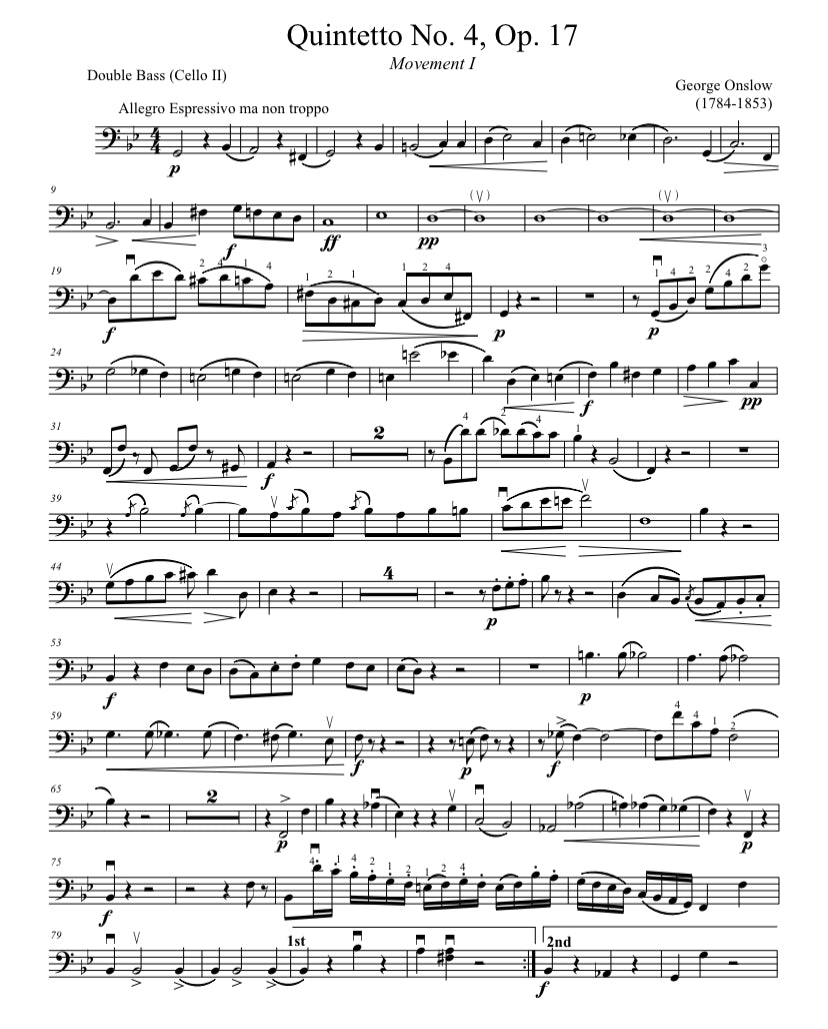 Double Bass Parts for String Quintets of the 18th and 19th Centuries –  Double Bass Sheet Music