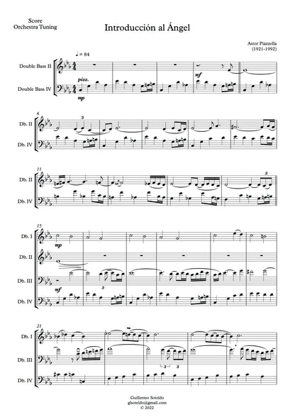 Piazzolla: Introducción al Ángel for double bass quartet (Soteldo)