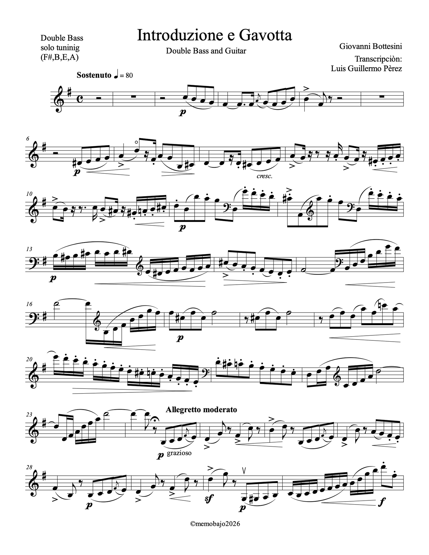 Bottesini: Introduction & Gavotte for double bass and guitar (Perez)