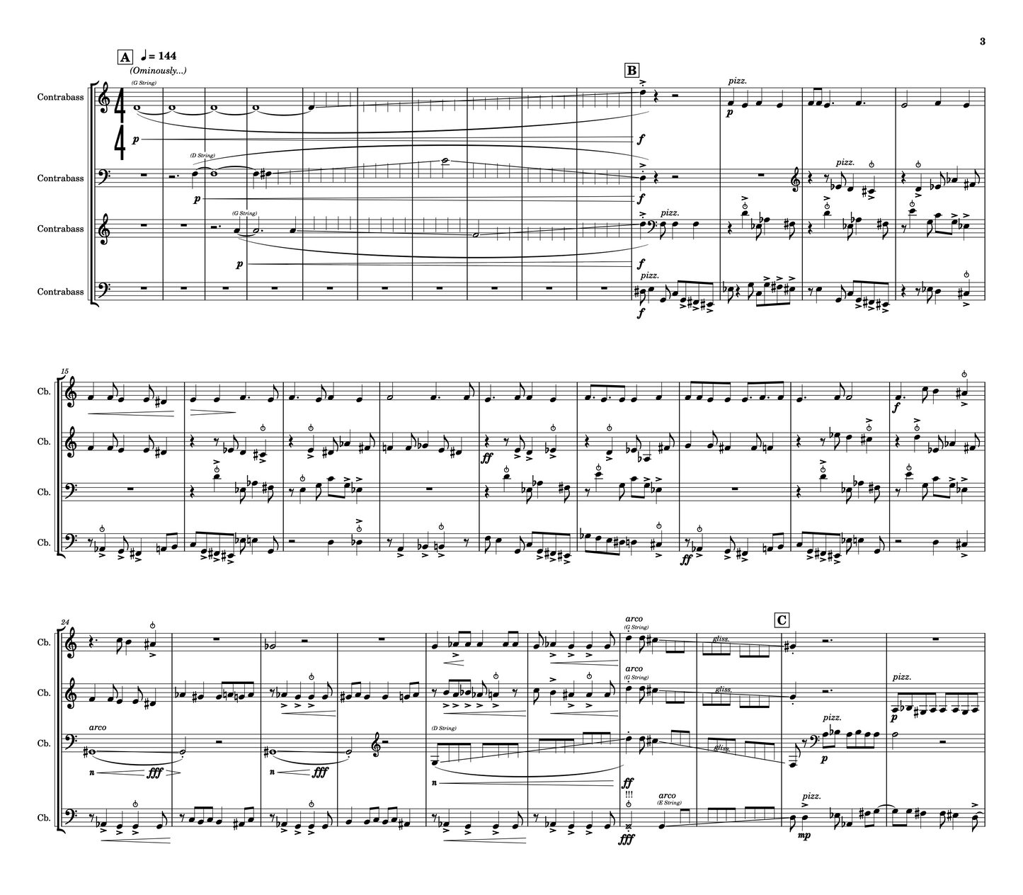 Edan Love: 'Irksome, Murksome' for double bass quartet