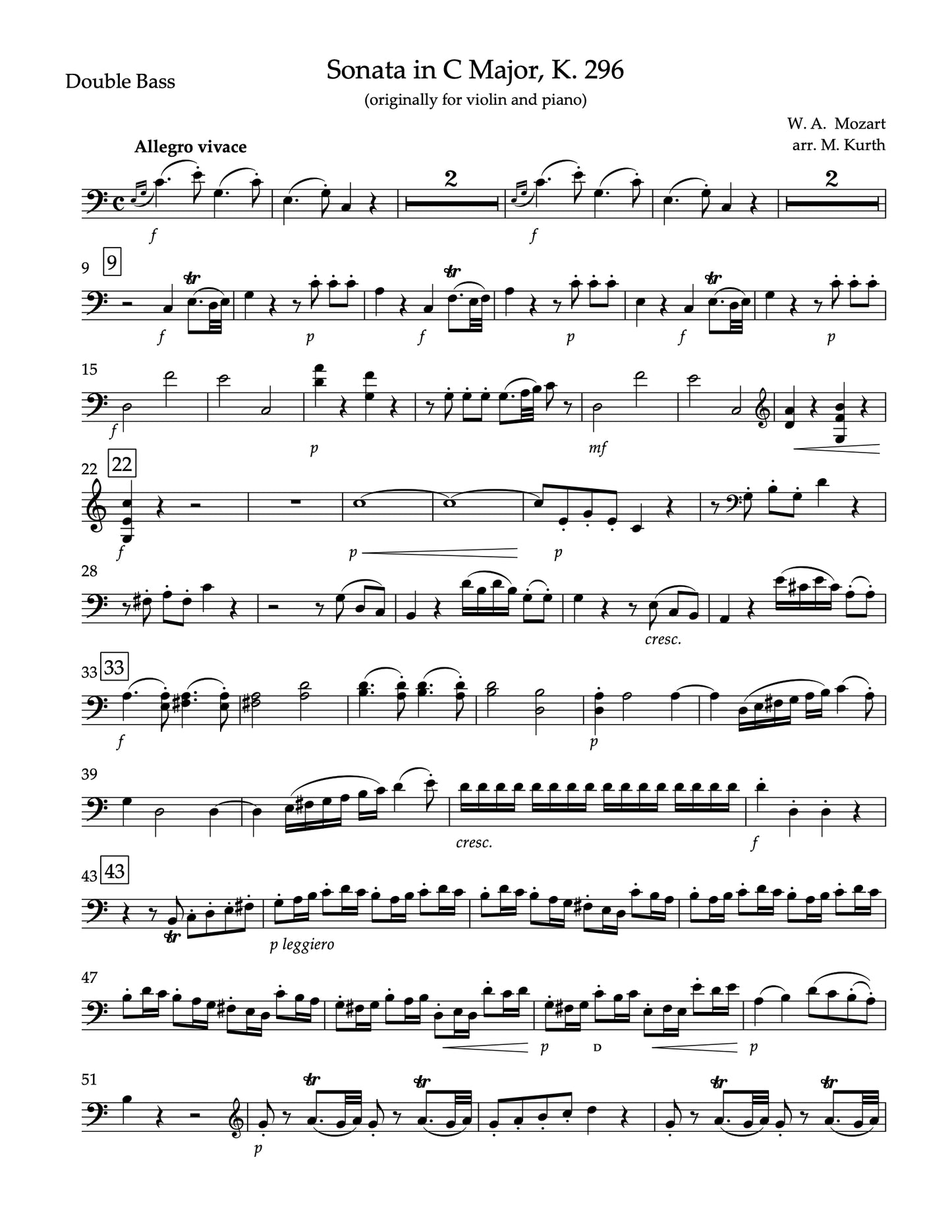 Mozart: Sonatas for Double Bass and Piano, Volume I (arr. Kurth)