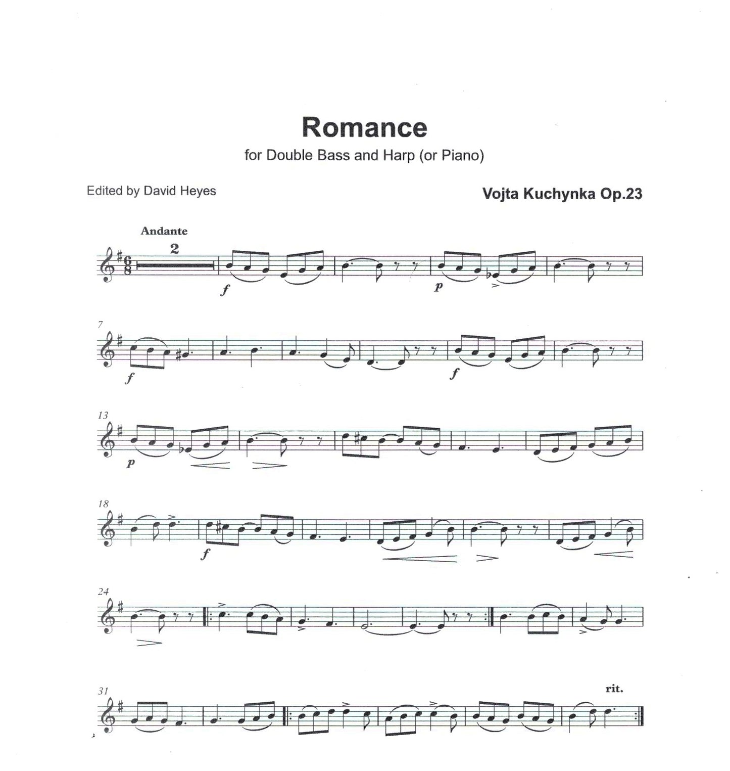 Vojta Kuchynka: Romance for double bass & harp or piano (edited by David Heyes)