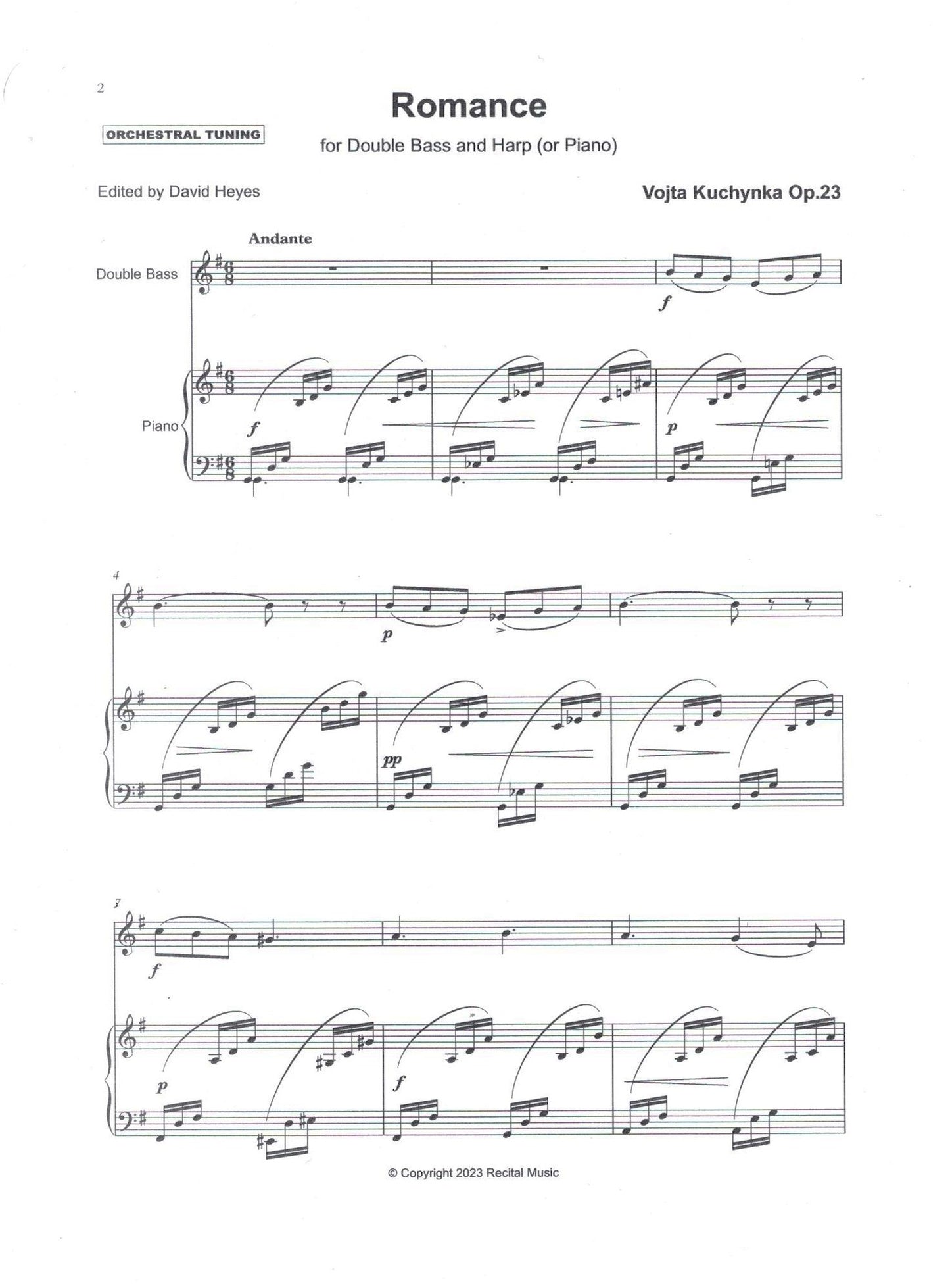 Vojta Kuchynka: Romance for double bass & harp or piano (edited by David Heyes)