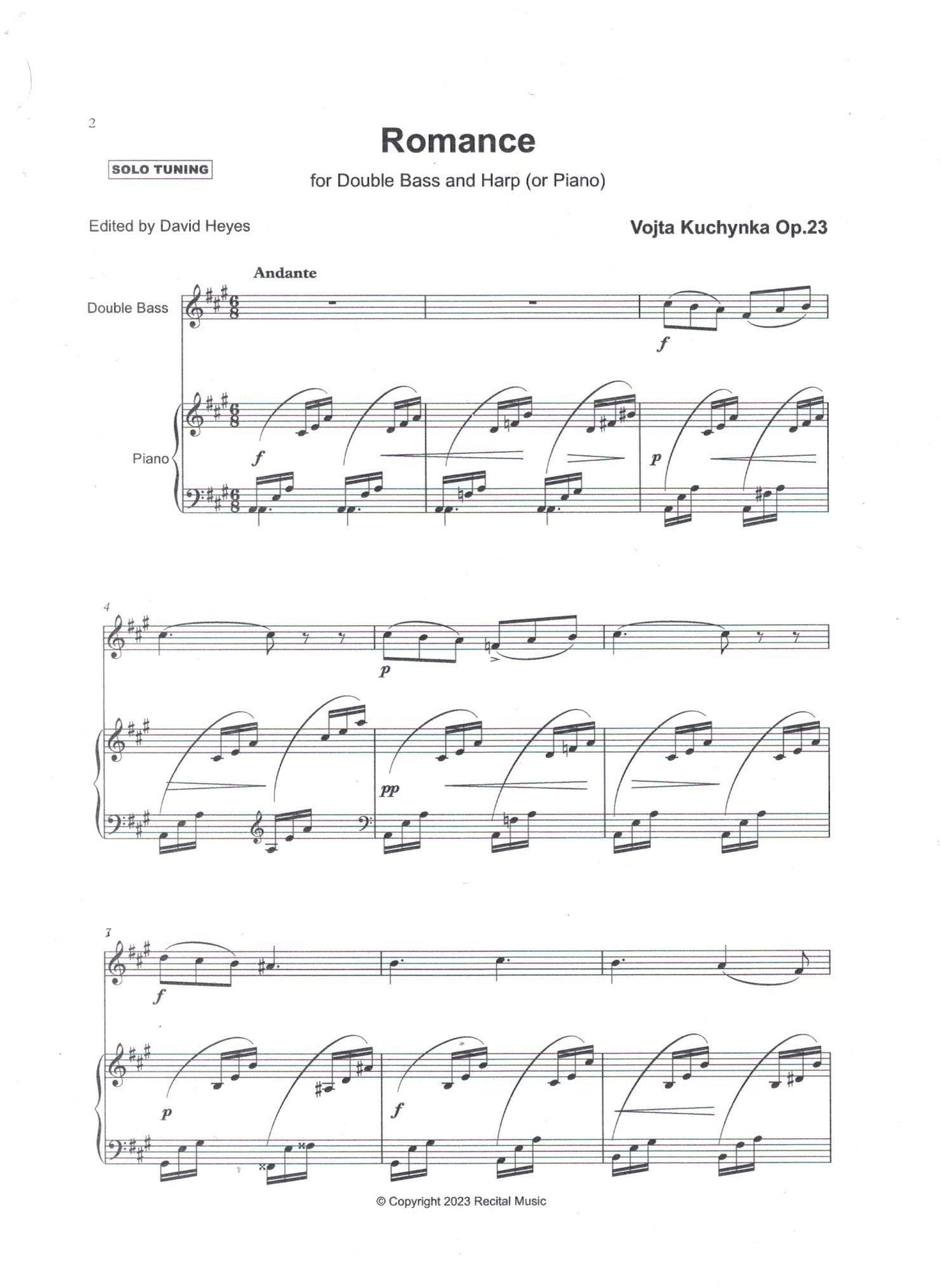 Vojta Kuchynka: Romance for double bass & harp or piano (edited by David Heyes)