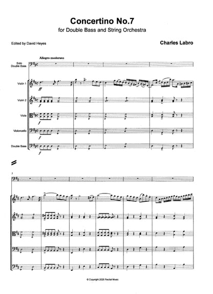 Charles Labro: Concertino No. 7 for double bass & string orchestra (ed. David Heyes)