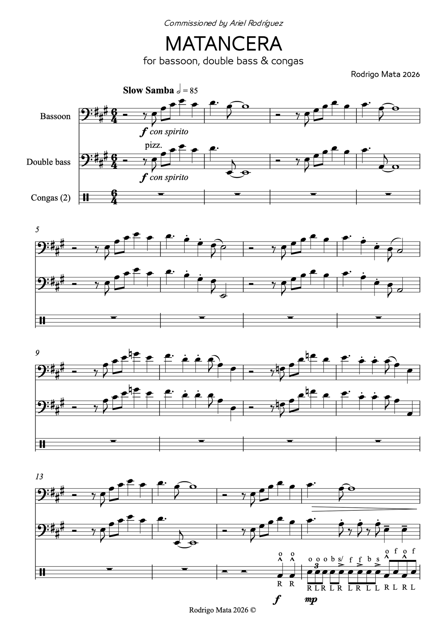 Rodrigo Mata: Matancera for bassoon, double bass and congas