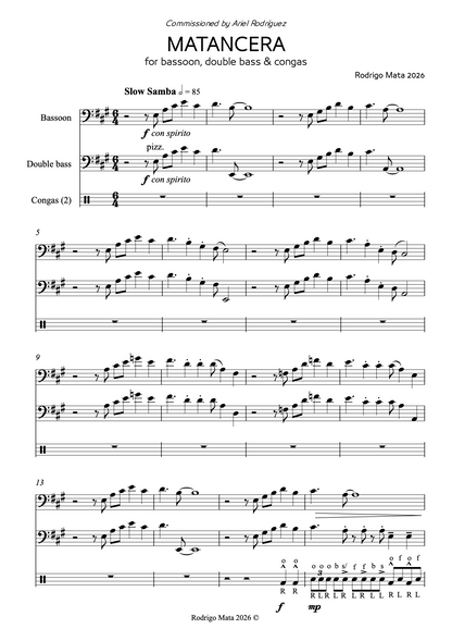 Rodrigo Mata: Matancera for bassoon, double bass and congas