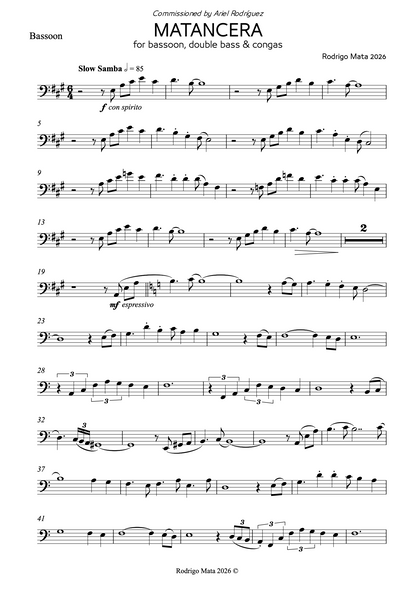 Rodrigo Mata: Matancera for bassoon, double bass and congas