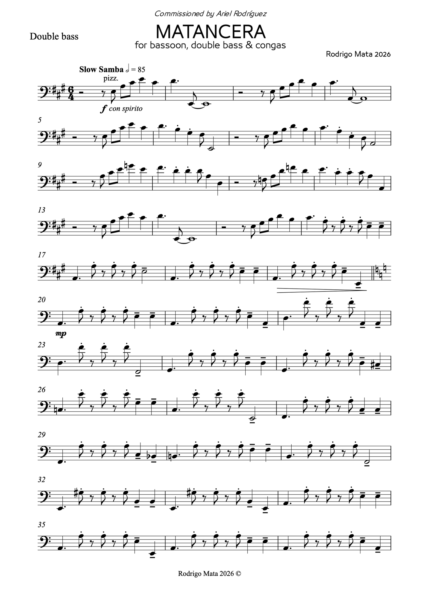 Rodrigo Mata: Matancera for bassoon, double bass and congas