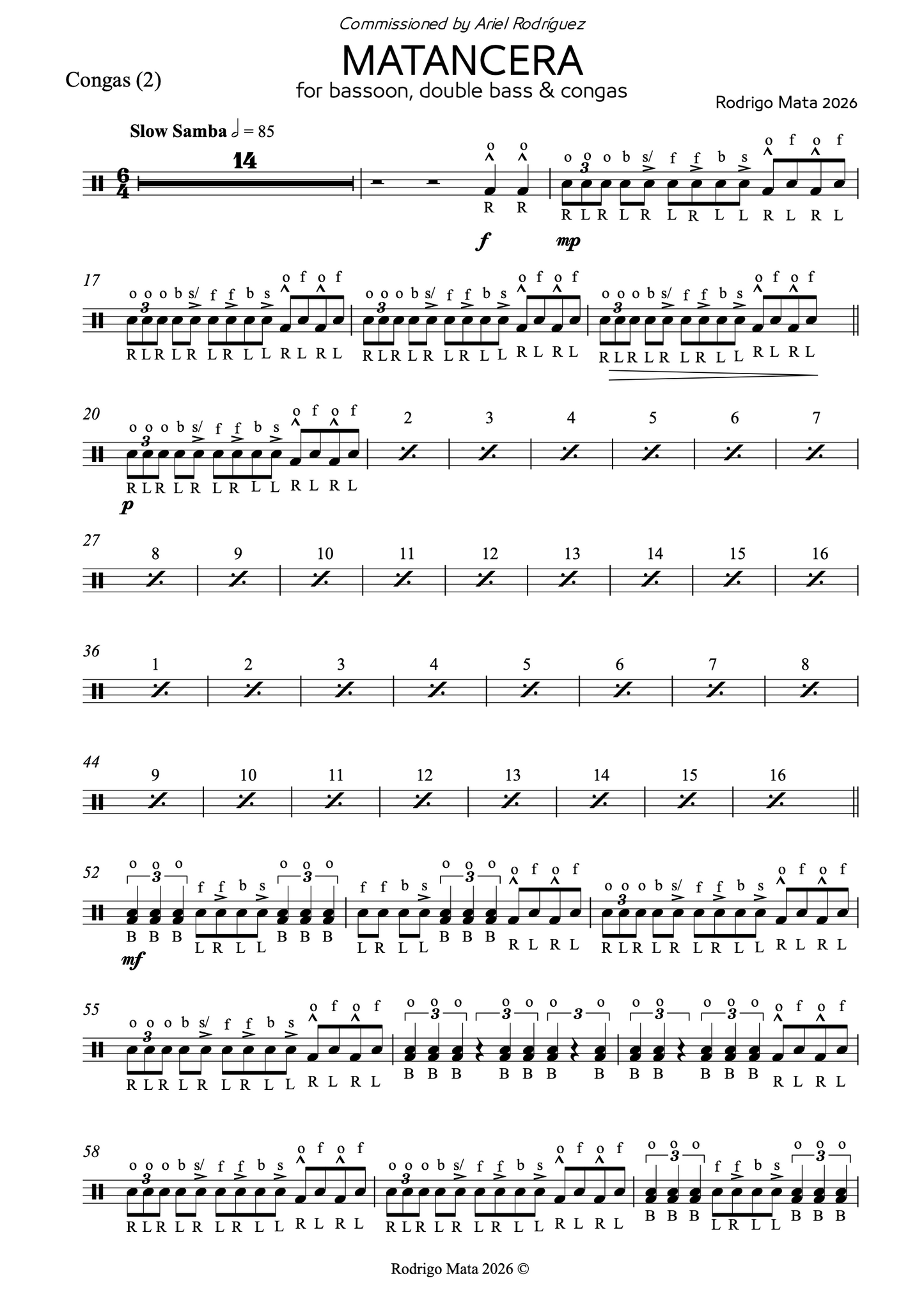 Rodrigo Mata: Matancera for bassoon, double bass and congas