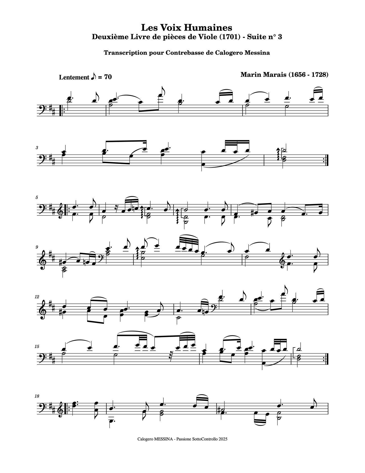 Marin Marais: Les Voix Humaines for solo double bass (arr. Calogero Messina)