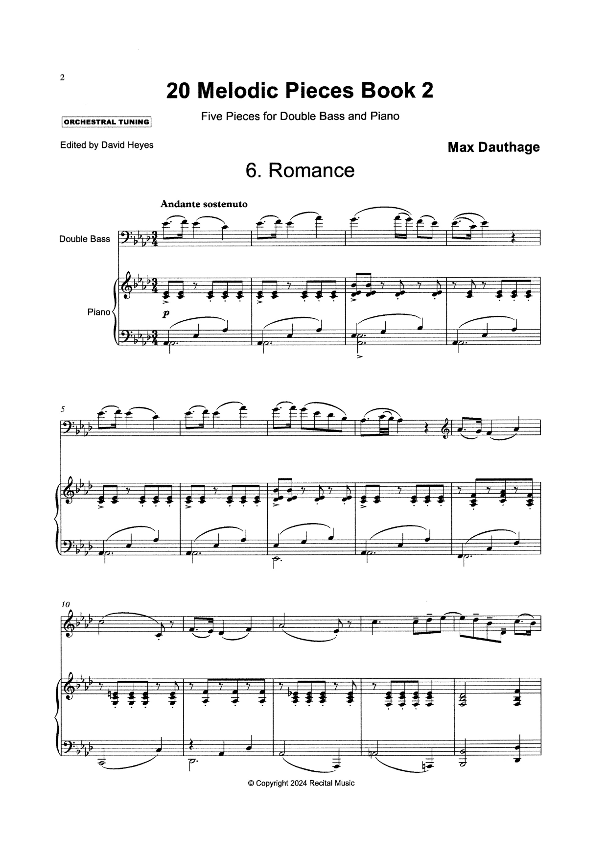 Max Dauthage: 20 Melodic Pieces Book 2 for double bass & piano