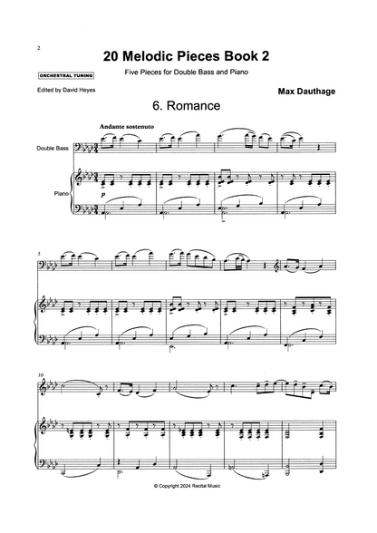 Max Dauthage: 20 Melodic Pieces Book 2 for double bass & piano