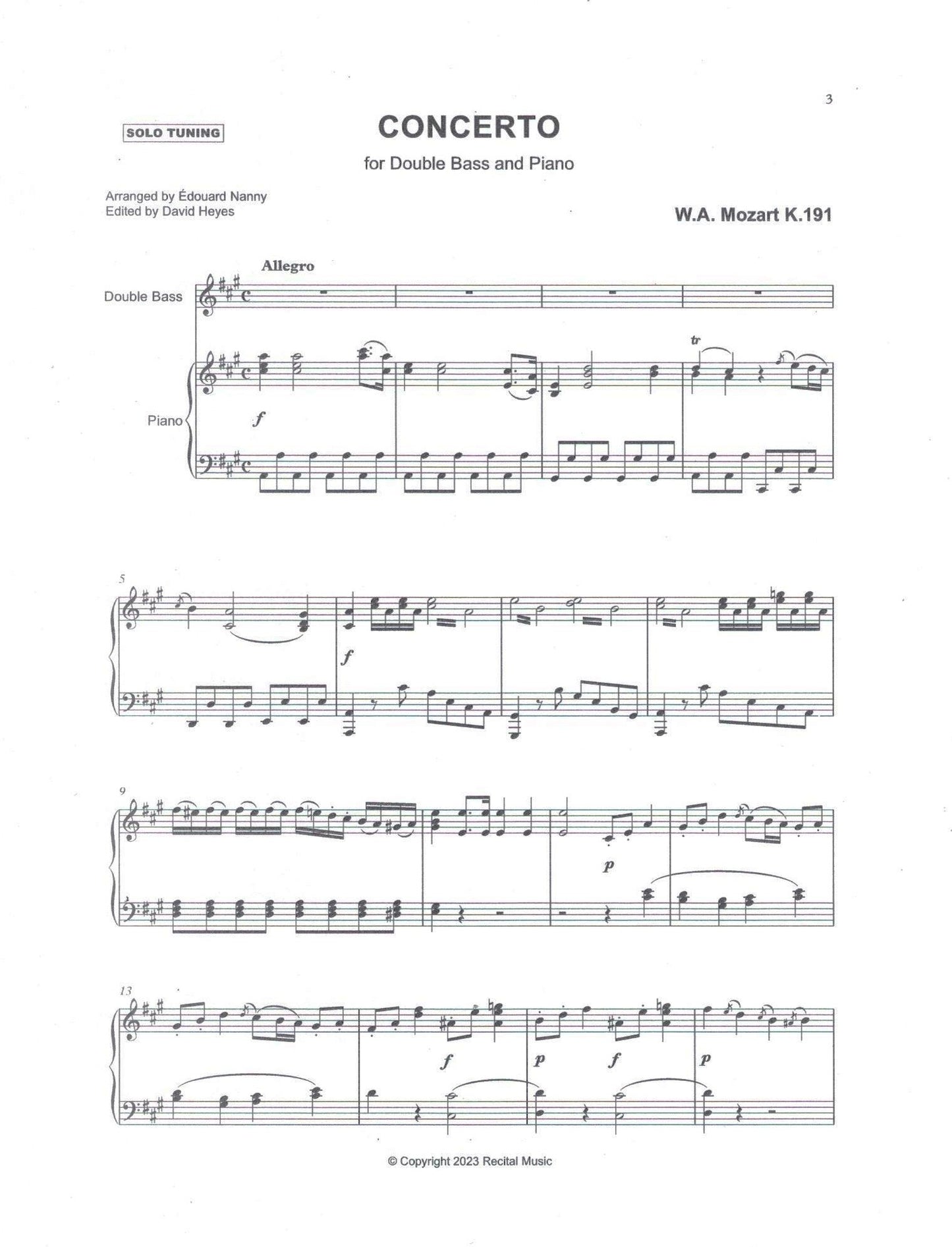 Mozart: Concerto for double bass & piano (originally for bassoon) arr. by Édouard Nanny