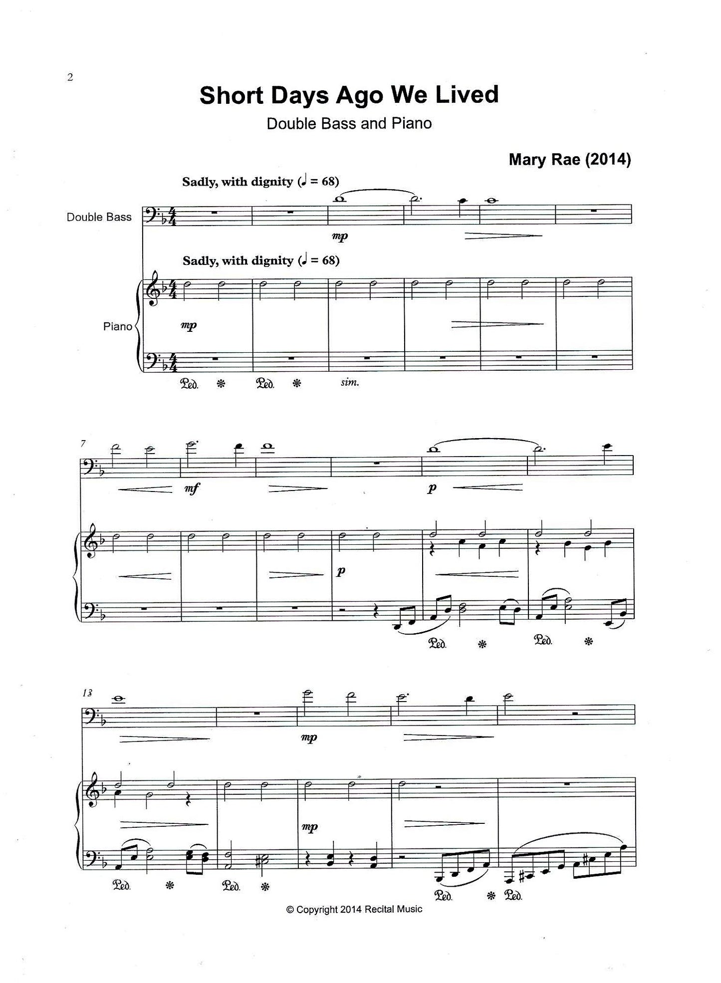 Mary Rae: New Horizons: Five Pieces for double bass & piano