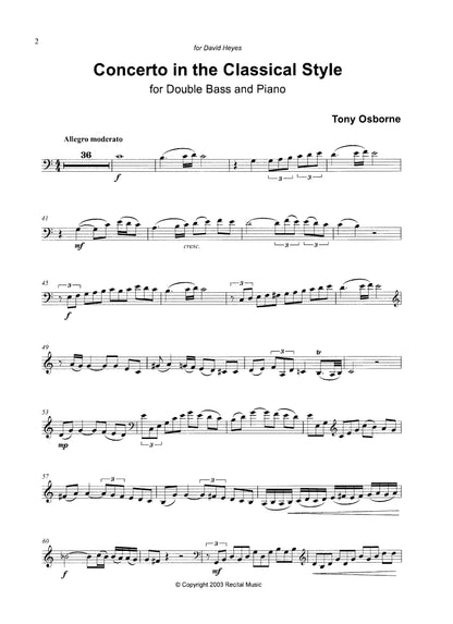 Tony Osborne: Concerto in the Classical Style for double bass & piano