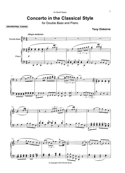 Tony Osborne: Concerto in the Classical Style for double bass & piano