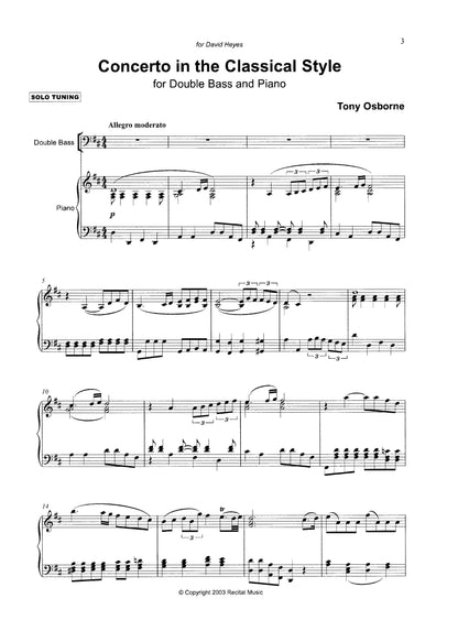 Tony Osborne: Concerto in the Classical Style for double bass & piano