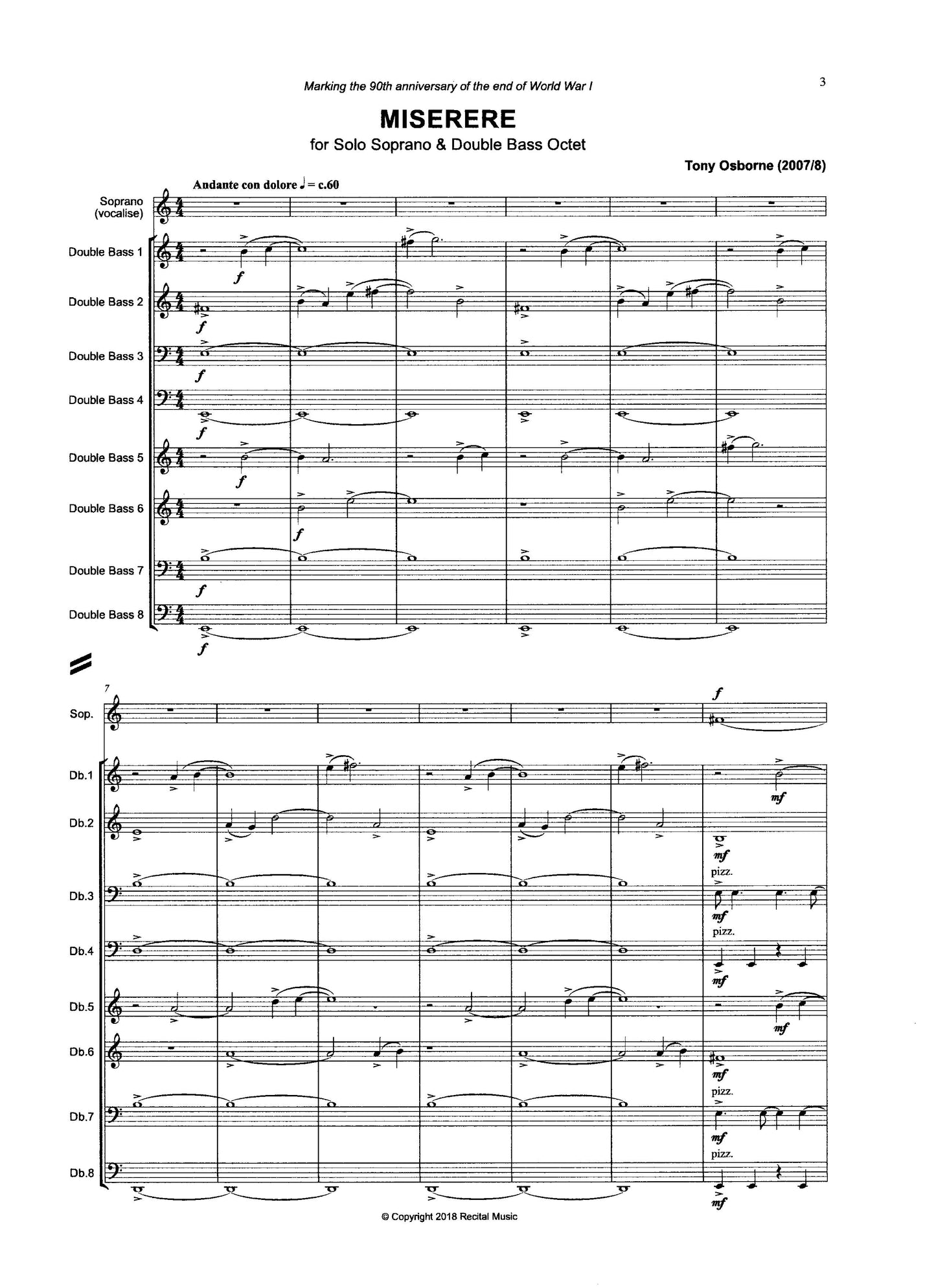 Tony Osborne: Miserere for soprano & double bass octet