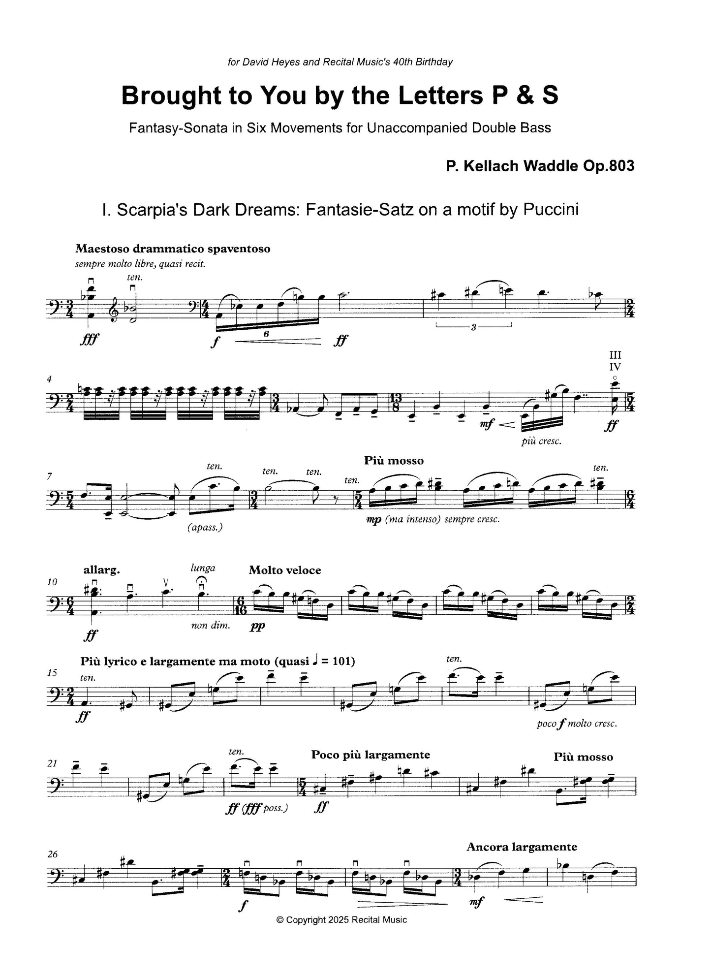 P. Kellach Waddle: Brought to You by the Letters P & S: Fantasy Sonata for unaccompanied double bass