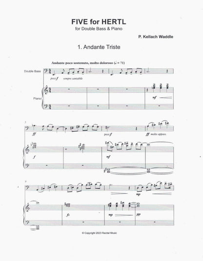 P. Kellach Waddle: Five for Hertl for double bass & piano