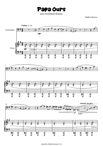 Frédéric Borceux: Papa Ours, double bass and piano