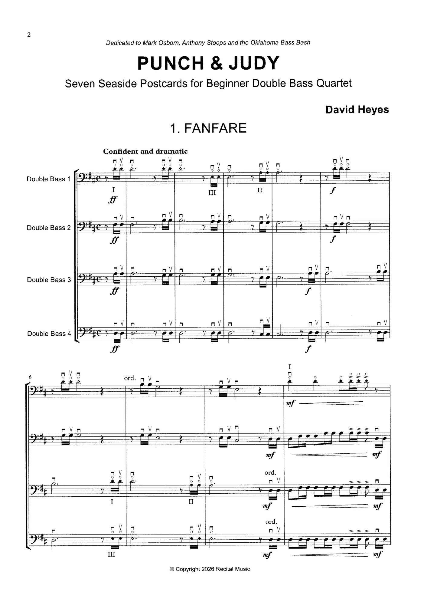 David Heyes: Punch & Judy: Seven Seaside Postcards for beginner double bass quartet